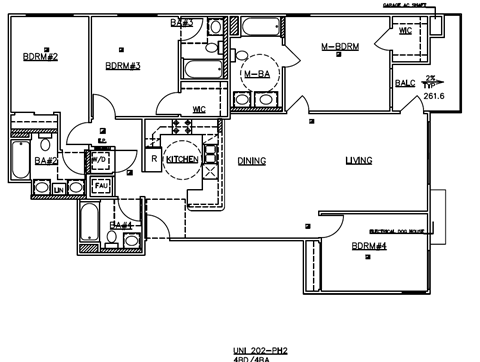 Floor plan for 4 beds, 4 baths, 1675 sqft